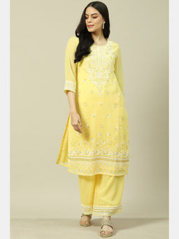 Rangriti - Yellow Cotton Blend Straight Kurta