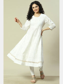 Rangriti - White Cotton Blend Straight Anarkali Kurta