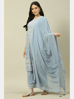 Rangriti - Grey Cotton Blend Printed Dupatta