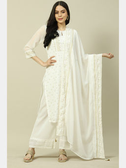 Rangriti - White Cotton Blend Embroidered Dupatta