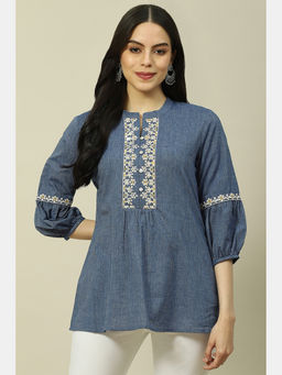 Rangriti - Indigo Cotton Blend Indie Top