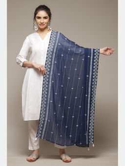 Rangriti - Blue Cotton Blend Printed Dupatta