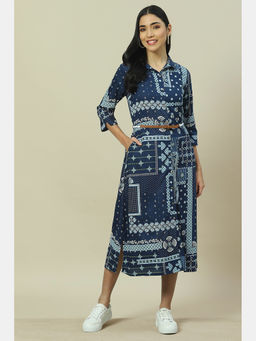 Rangriti - Indigo Viscose Straight Dress with Belt (Set of 2)