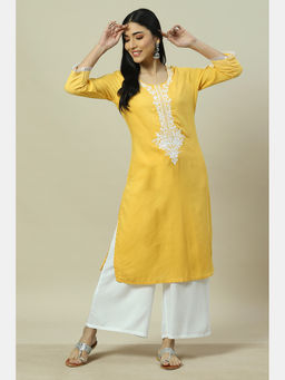 Rangriti - Yellow Viscose Straight Kurta