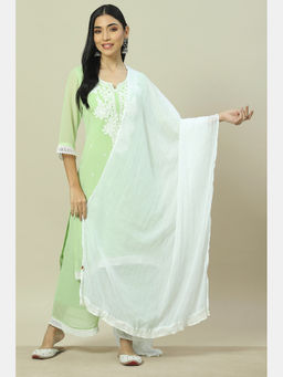 Rangriti - White Cotton Blend Solid Dupatta