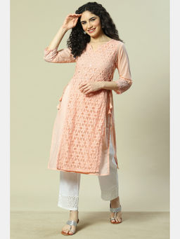 Rangriti - Peach Cotton Straight Kurta