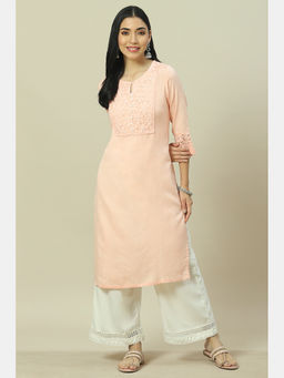 Rangriti - Peach Viscose Straight Kurta