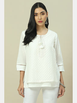 Rangriti - White Cotton Straight Top
