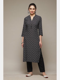 Rangriti - Black Viscose Straight Kurta