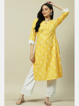 Rangriti - Yellow Viscose Blend Straight Kurta