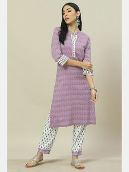 Rangriti - Lavender Viscose Printed Straight Kurta Suit (Set of 2)