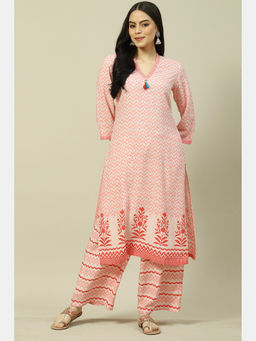 Rangriti - Pink Viscose Printed Straight Kurta & Palazzo (Set of 2)