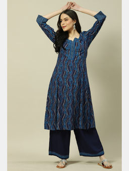 Rangriti - Indigo Viscose Printed Straight Kurta & Palazzo (Set of 2)