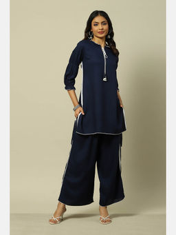 Rangriti - Indigo Viscose Solid Straight Kurta & Palazzo (Set of 2)