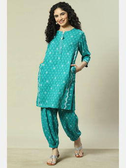 Rangriti - Green Viscose Printed Straight Kurta with Salwar (Set of 2)