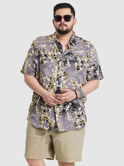 Snitch - Mens Lavender Floral Print Regular Fit Plus Size Shirt
