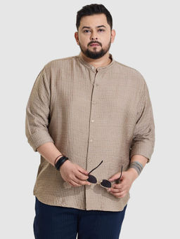 Snitch - Mens Brown Textured Regular Fit Plus Size Shirt
