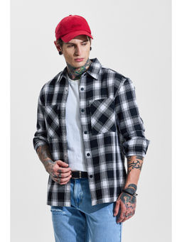 Snitch - Mens Black Checks Full Sleeves Relaxed Casual Shirt