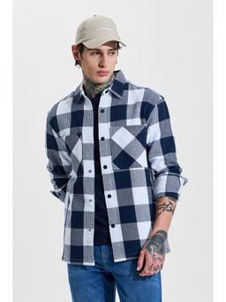 Snitch - Mens Navy Blue Checks Full Sleeves Relaxed Casual Shirt