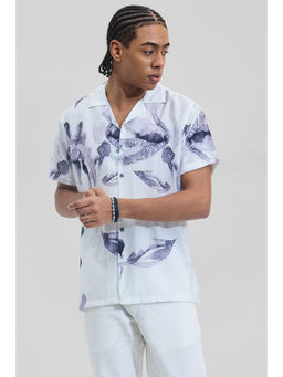 Snitch - Mens White Abstract Half Sleeves Slim Casual Shirt