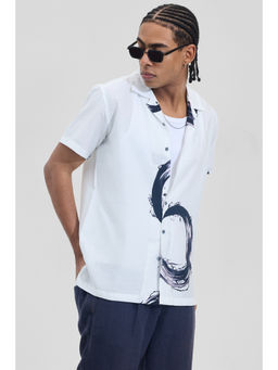 Snitch - Mens White Abstract Half Sleeves Slim Casual Shirt