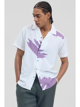 Snitch - Mens White Abstract Half Sleeves Slim Casual Shirt