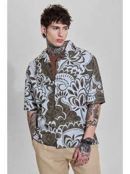 Snitch - Mens Brown Floral Half Sleeves Oversized Casual Shirt
