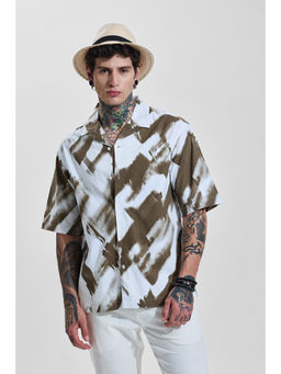 Snitch - Mens White Abstract Half Sleeves Oversized Casual Shirt