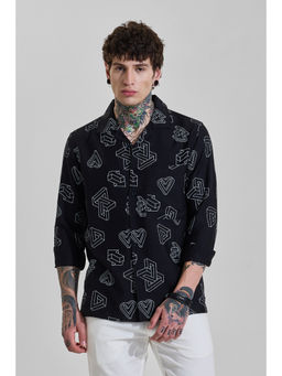 Snitch - Mens Black Geometric Full Sleeves Regular Casual Shirt