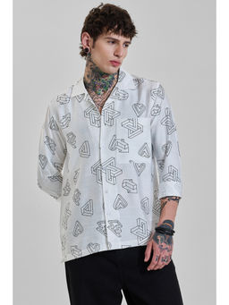 Snitch - Mens White Geometric Full Sleeves Regular Casual Shirt
