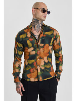 Snitch - Mens Multi-Color Abstract Full Sleeves Slim Casual Shirt