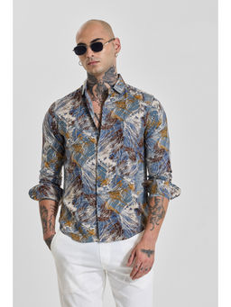 Snitch - Mens Blue Abstract Full Sleeves Slim Casual Shirt