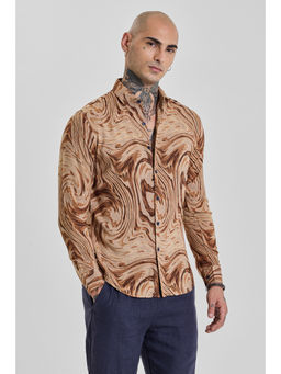 Snitch - Mens Brown Abstract Full Sleeves Slim Casual Shirt