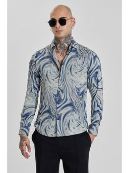 Snitch - Mens Blue Abstract Full Sleeves Slim Casual Shirt
