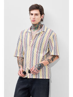 Snitch - Mens Off-White Half Sleeves Oversized Casual Shirt