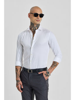 Snitch - Mens White Solid/Plain Full Sleeves Slim Formal Shirt