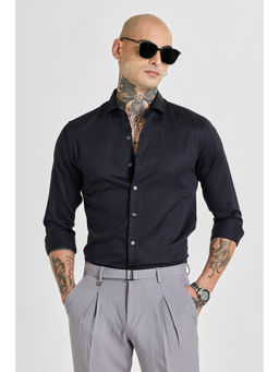 Snitch - Mens Black Solid/Plain Full Sleeves Slim Formal Shirt