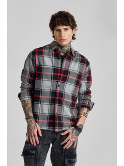 Snitch - Mens Grey Checks Full Sleeves Relaxed Casual Shirt