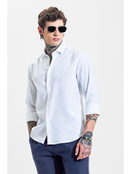 Snitch - Mens White Solid/Plain Full Sleeves Slim Casual Shirt