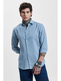 Snitch - Mens Sky Blue Solid/Plain Full Sleeves Slim Casual Shirt