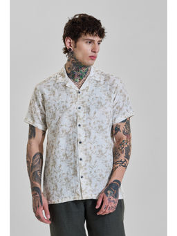 Snitch - Mens Light Beige Abstract Half Sleeves Boxy Casual Shirt