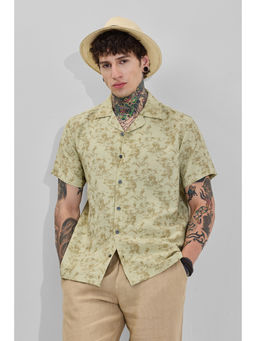 Snitch - Mens Sage Green Abstract Half Sleeves Boxy Casual Shirt