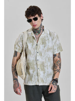 Snitch - Mens Sage Green Abstract Half Sleeves Boxy Casual Shirt