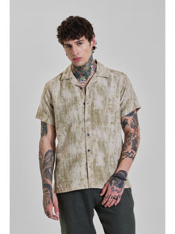 Snitch - Mens Beige Abstract Half Sleeves Boxy Casual Shirt