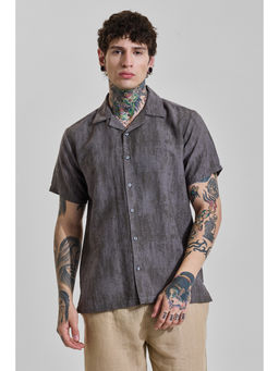 Snitch - Mens Charcoal Abstract Half Sleeves Boxy Casual Shirt