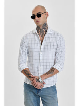 Snitch - Mens White Checks Full Sleeves Slim Casual Shirt