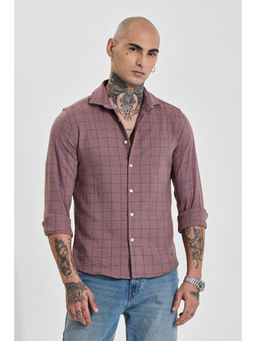 Snitch - Mens Mauve Checks Full Sleeves Slim Casual Shirt