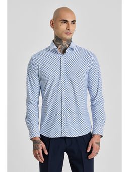 Snitch - Mens White Geometric Full Sleeves Slim Casual Shirt