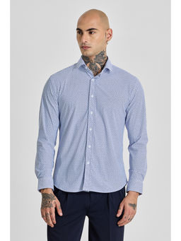 Snitch - Mens Light Blue Geometric Full Sleeves Slim Casual Shirt