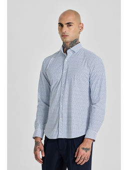 Snitch - Mens White Printed Full Sleeves Slim Casual Shirt